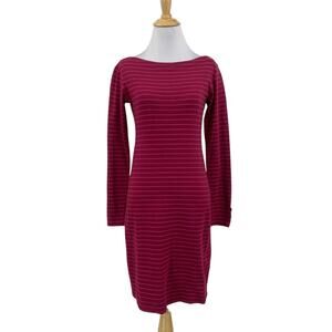 Fig Voyage Dress Womens Small Raspberry Boat Neck Striped Button Detail Stretch